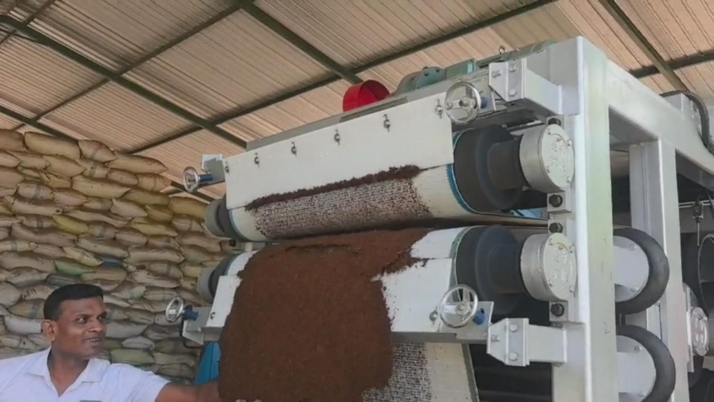 The coconut coir dehydrator is working.
