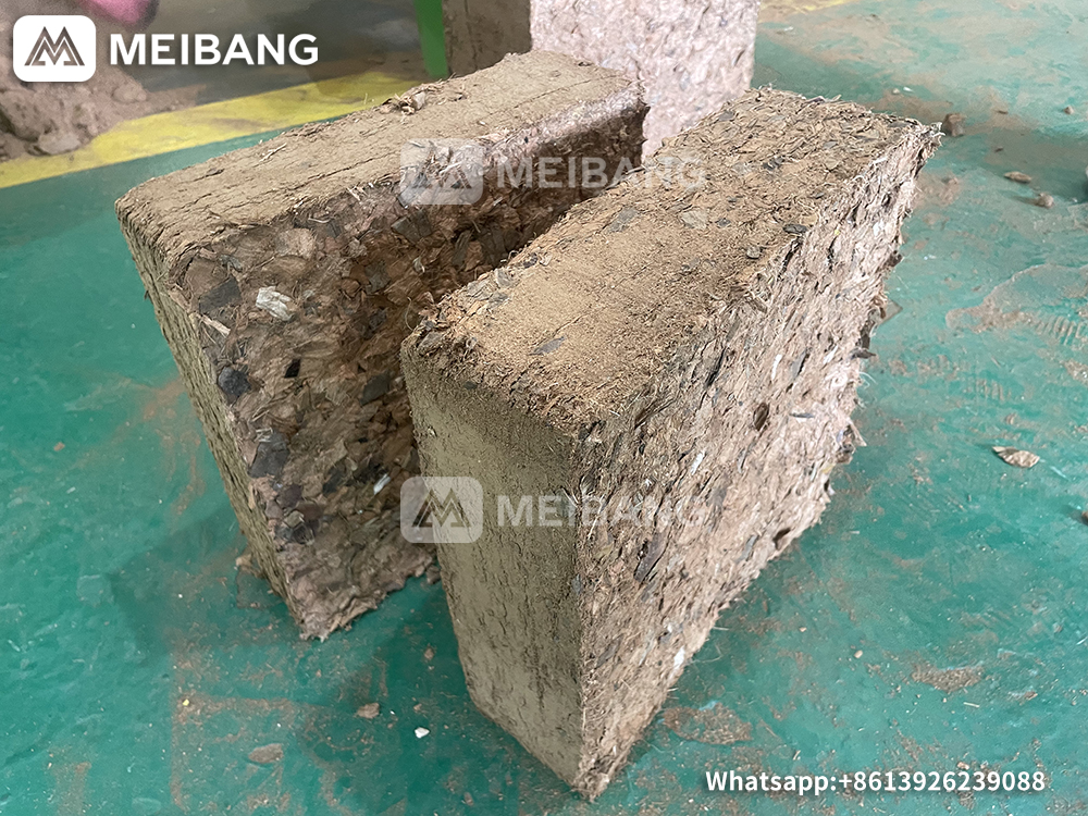 Finished coconut coir bricks produced