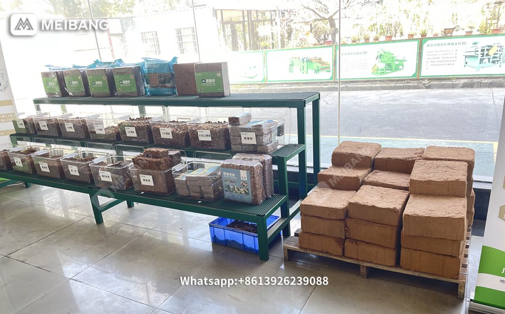 High-quality finished coco peat, coco chips, and coco peat bricks.